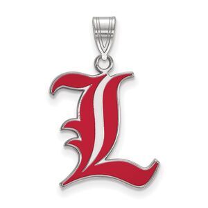 Sterling Silver Rhodium Plated U. of Louisville LG Enamel 'L' Pendant